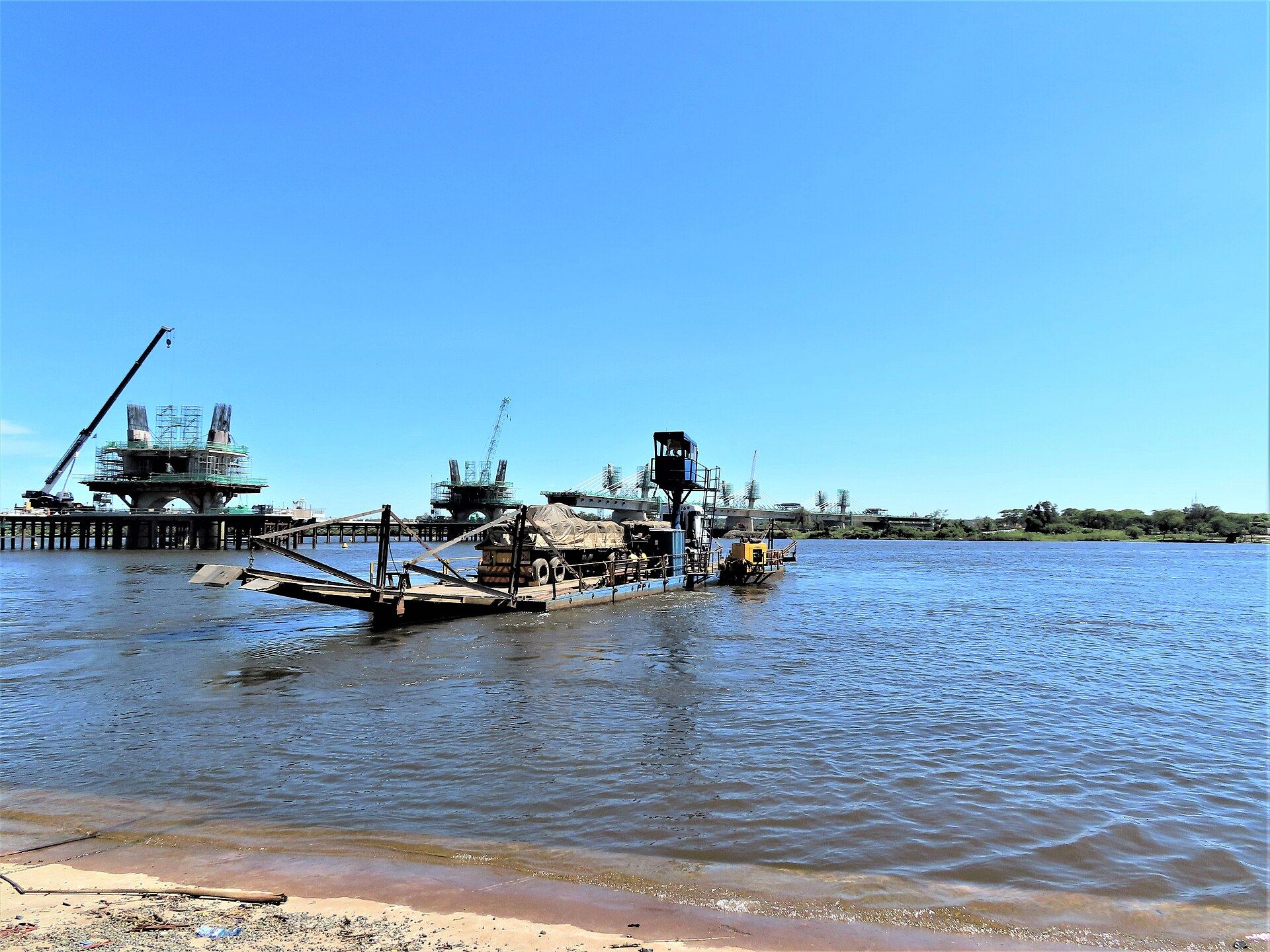The banks of the Zambezi River at the Kazungula crossing, where four countries meet