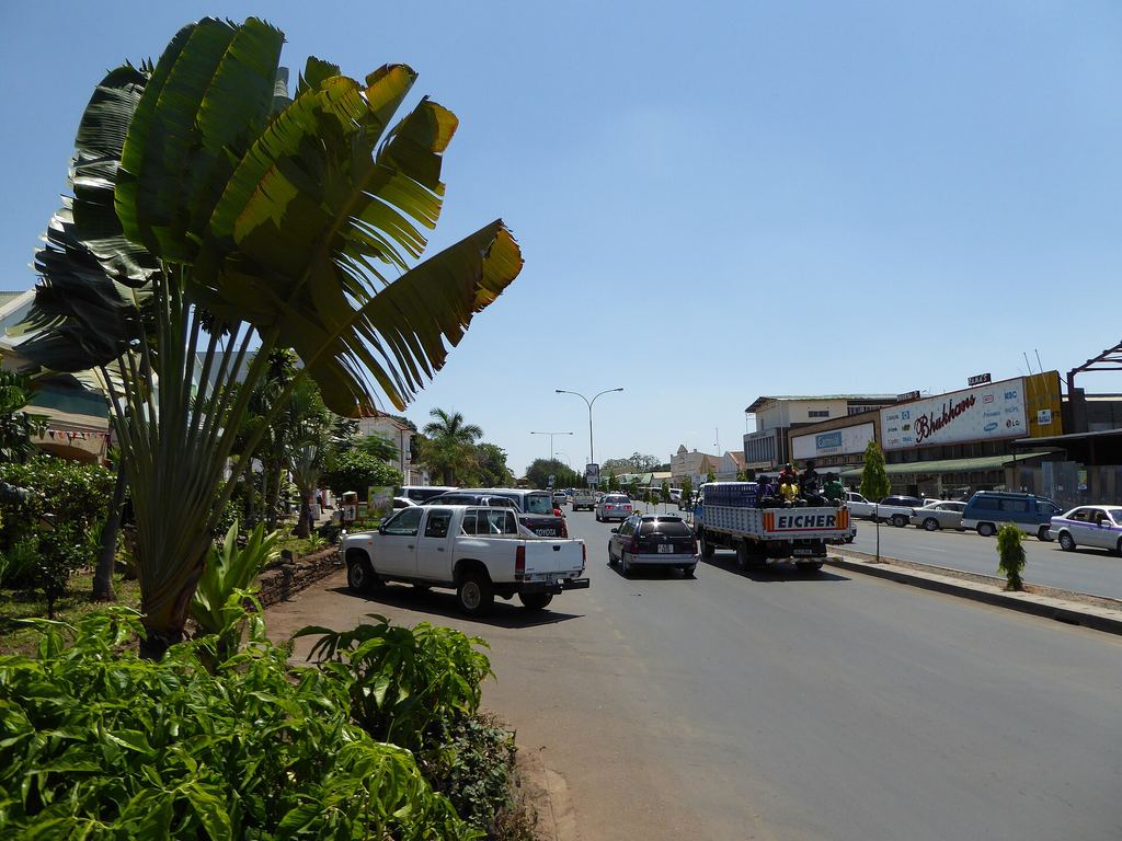 Shops and street life in downtown Livingstone, Zambia's tourism capital
