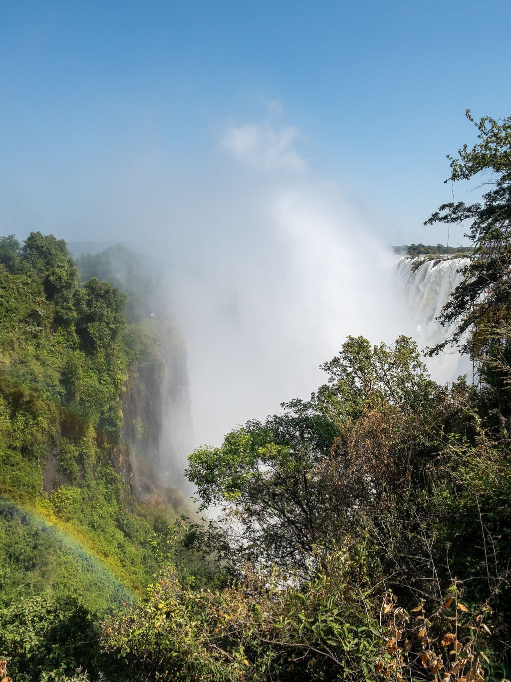 Mosi-oa-Tunya, the Smoke That Thunders, viewed from Livingstone on the Zambian side of Victoria Falls