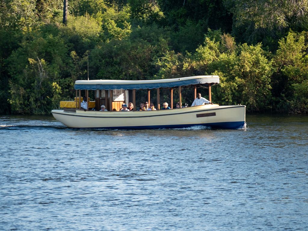 Sunset cruise boat on the Zambezi River at Livingstone, Zambia